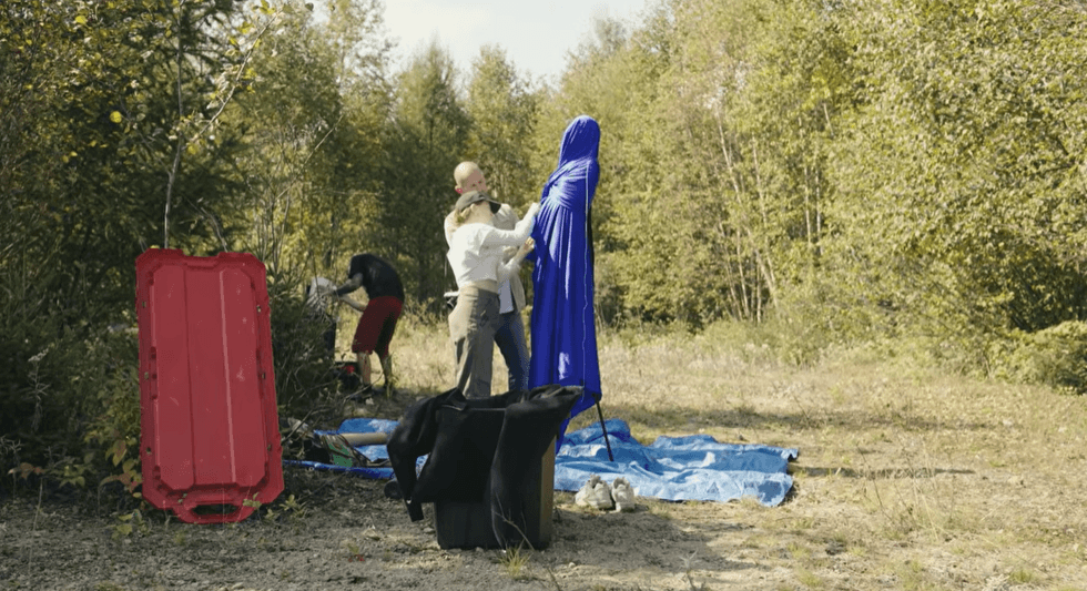 Behind the scenes footage of the assembly of the ghostly figure