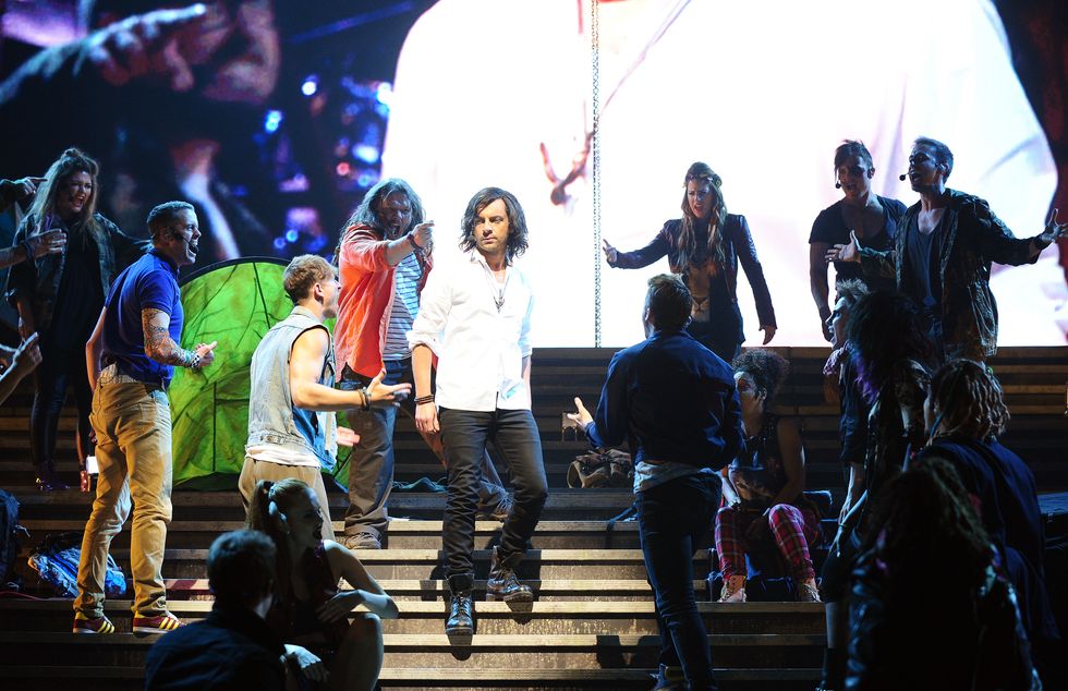 Ben Forster (centre) during a dress rehearsal for the new production of Jesus Christ Superstar, at the LH2 centre in London.