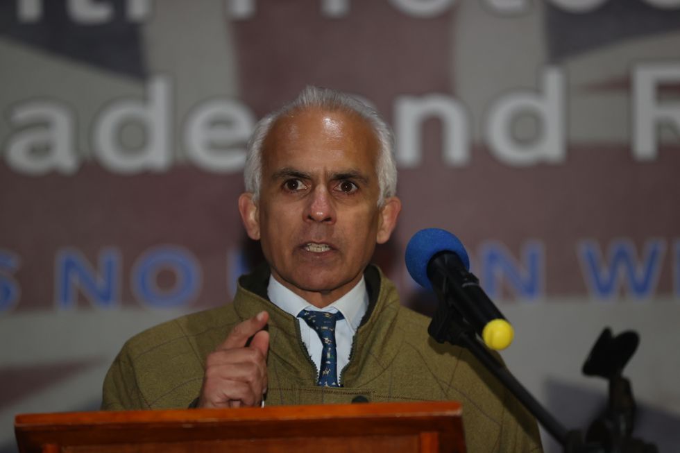 Ben Habib speaks during a anti Northern Ireland Protocol rally and parade, organised by North Antrim Amalgamated Orange Committee, in Ballymoney, Co Antrim. Picture date: Friday March 25, 2022.