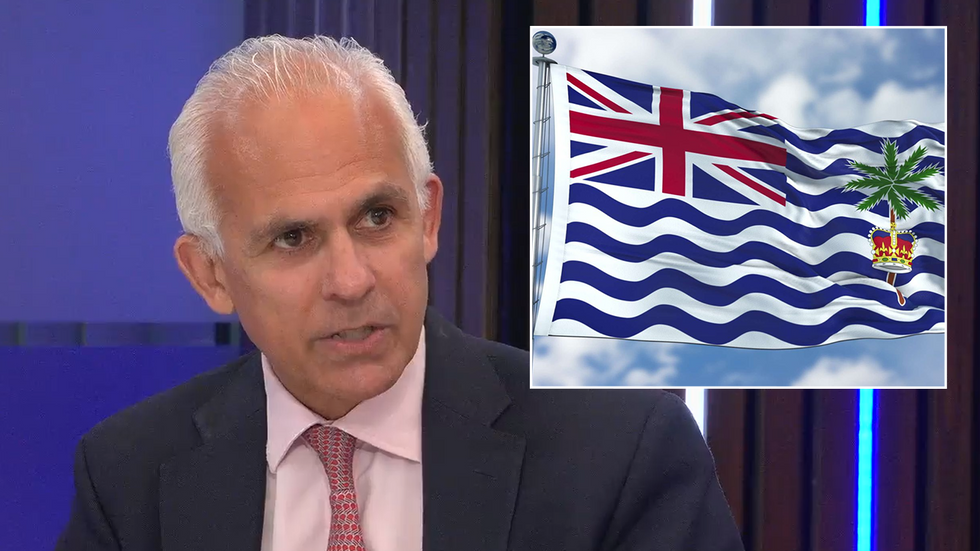 Ben Habib with an inset of the Chagos Islands flag