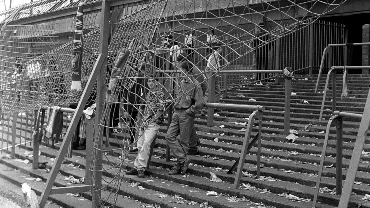 Bent and twisted fencing at Hillsborough in the aftermath of the tragedy.