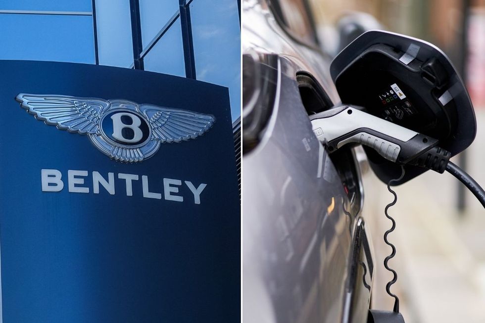 Bentley logo sign and an EV charger
