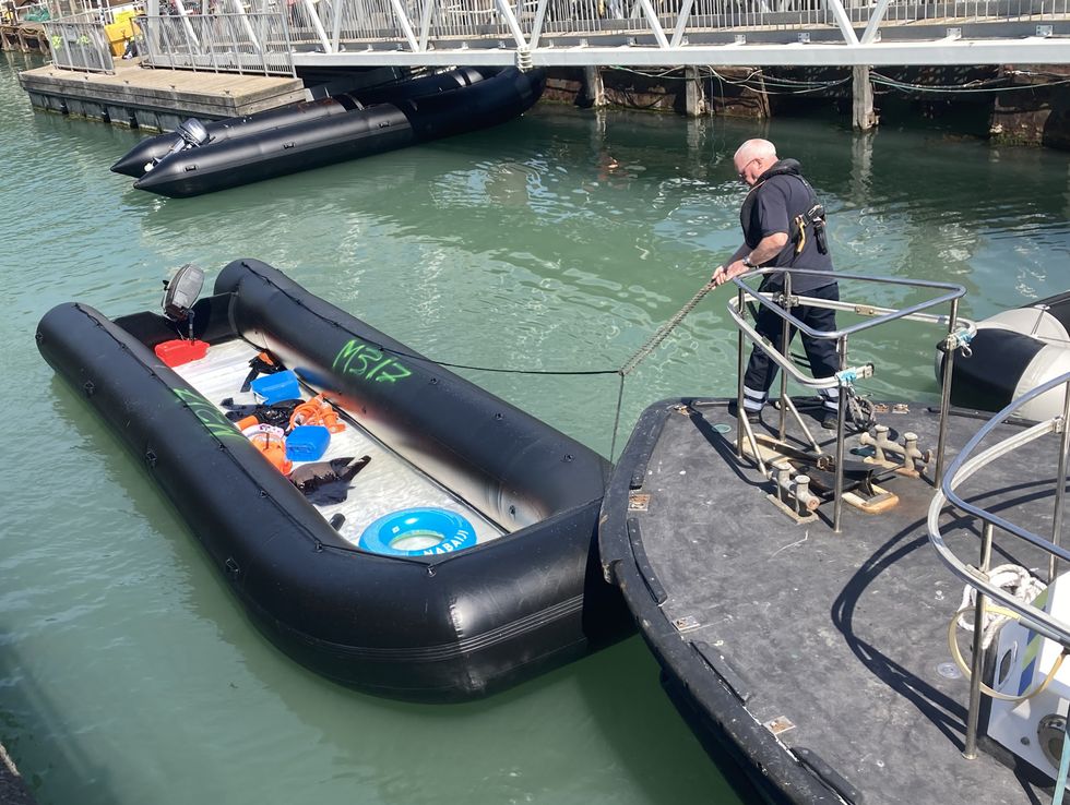 BEST QUALITY AVAILABLE A small boat used by a group of people thought to be migrants is brought in to Dover, Kent, following a small boat incident in the Channel. Picture date: Wednesday June 15, 2022.