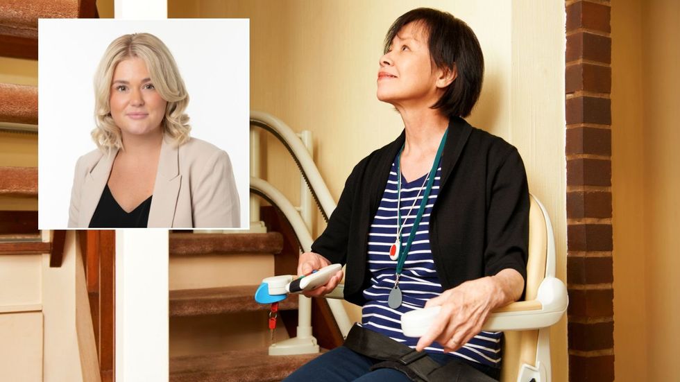 Bethany Ward and woman on stairlift