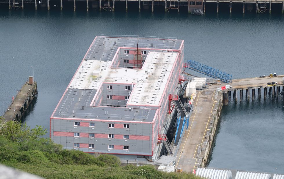 Bibby Stockholm accommodation barge at Portland Port in Dorset.