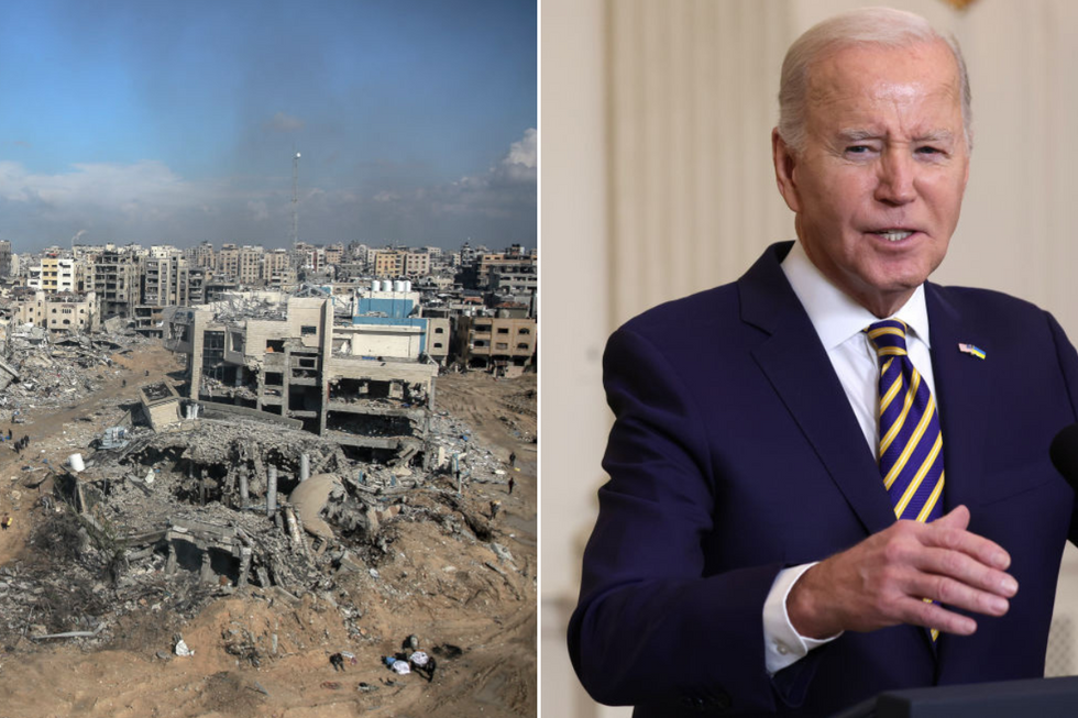 Biden and wreckage in Gaza