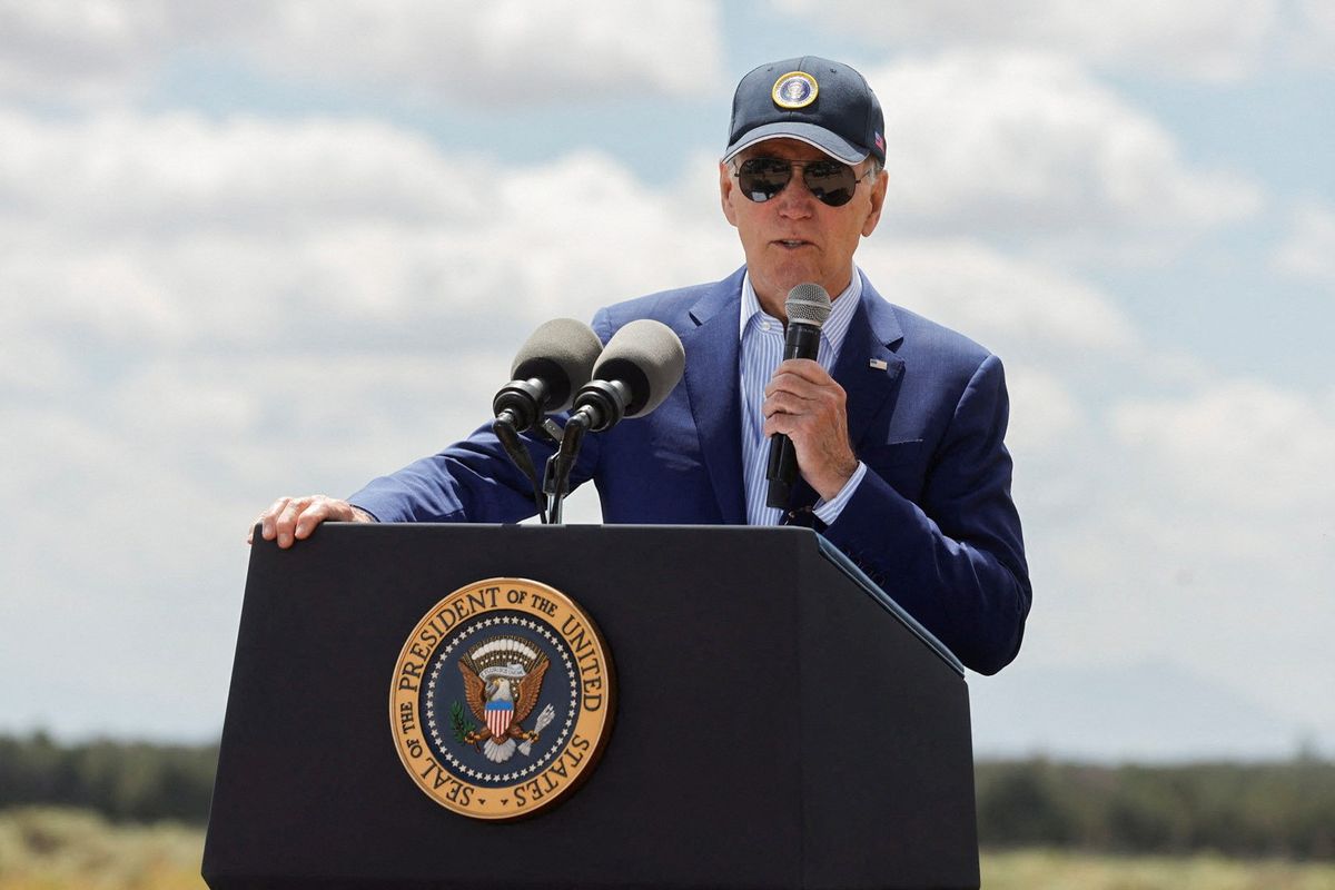 Biden giving a speech focusing on the administration's climate polices, nearby the Grand Canyon
