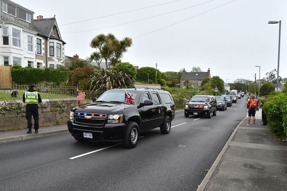 Biden is seen with the Union Flag as he attends the G7 summit in 2021