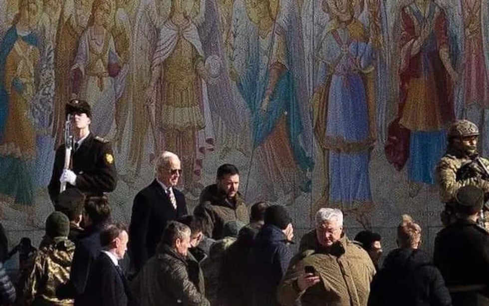 Biden was spotted walking with Zelensky through the centre of Kyiv