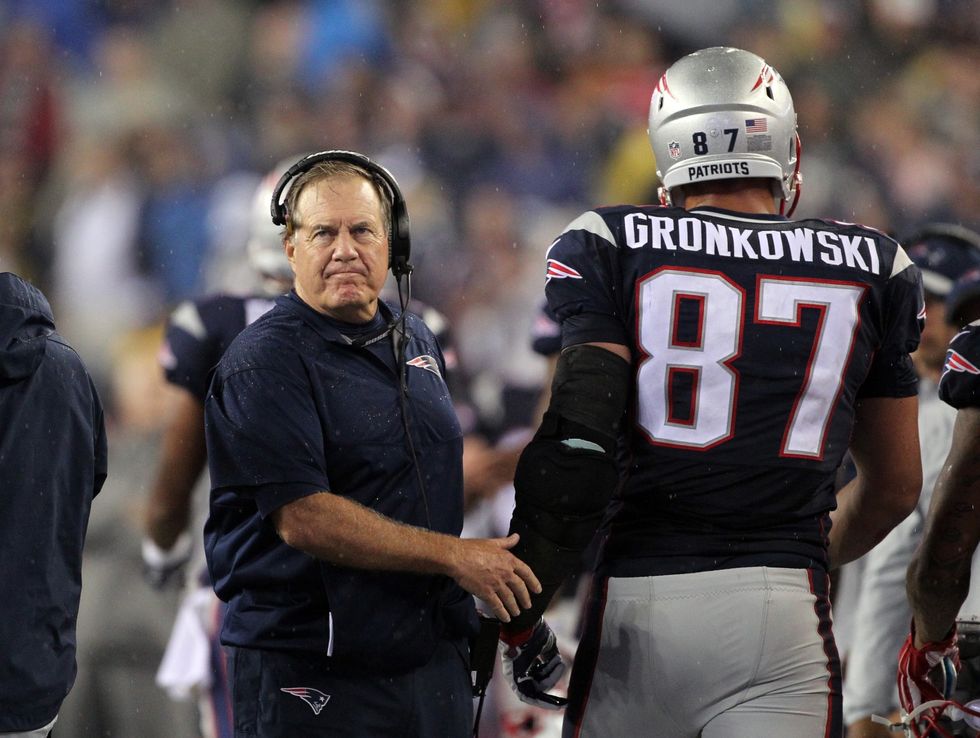 Bill Belichick and Rob Gronkowski