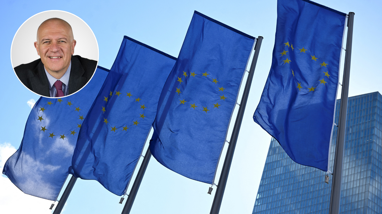 Bill Rammell and EU flags
