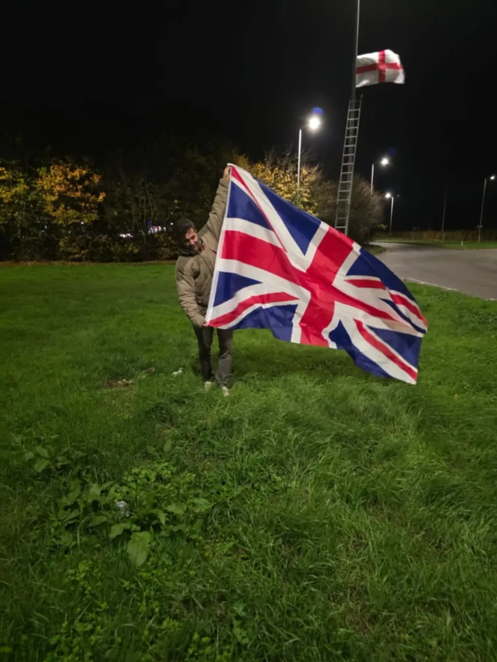 Billy Crotty brandishing a Union Jack