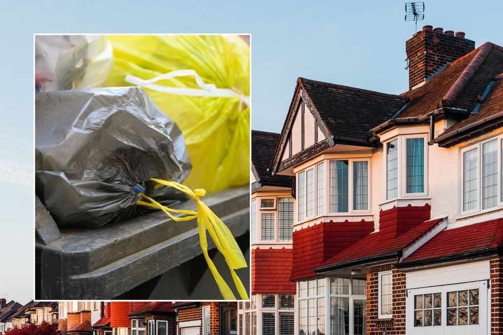 Bins and rows of houses