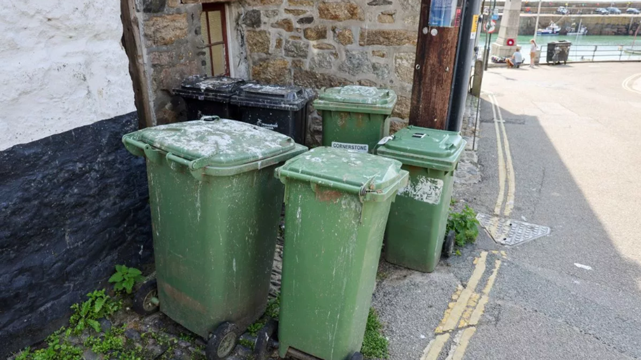 Bins covered in seagull poo
