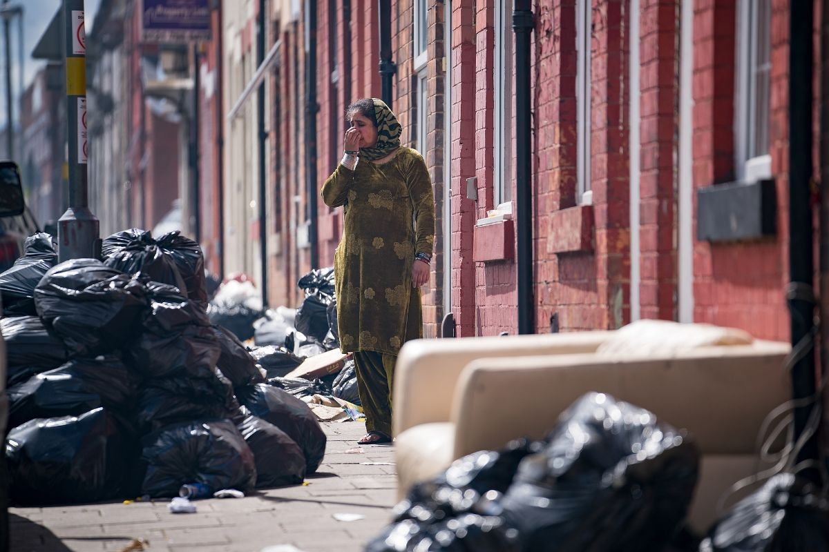 Birmingham street with piled rubbish