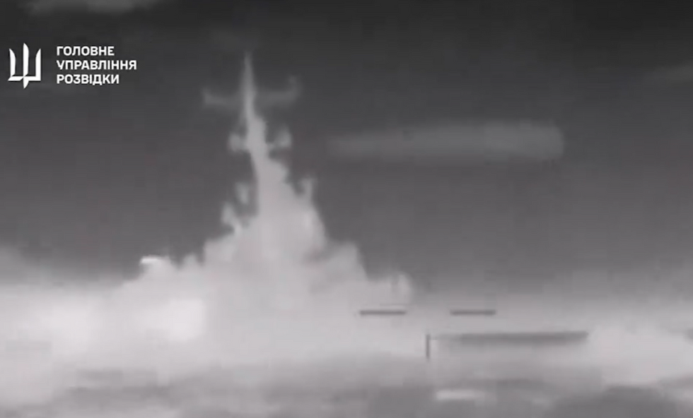 Black and white footage of a ship