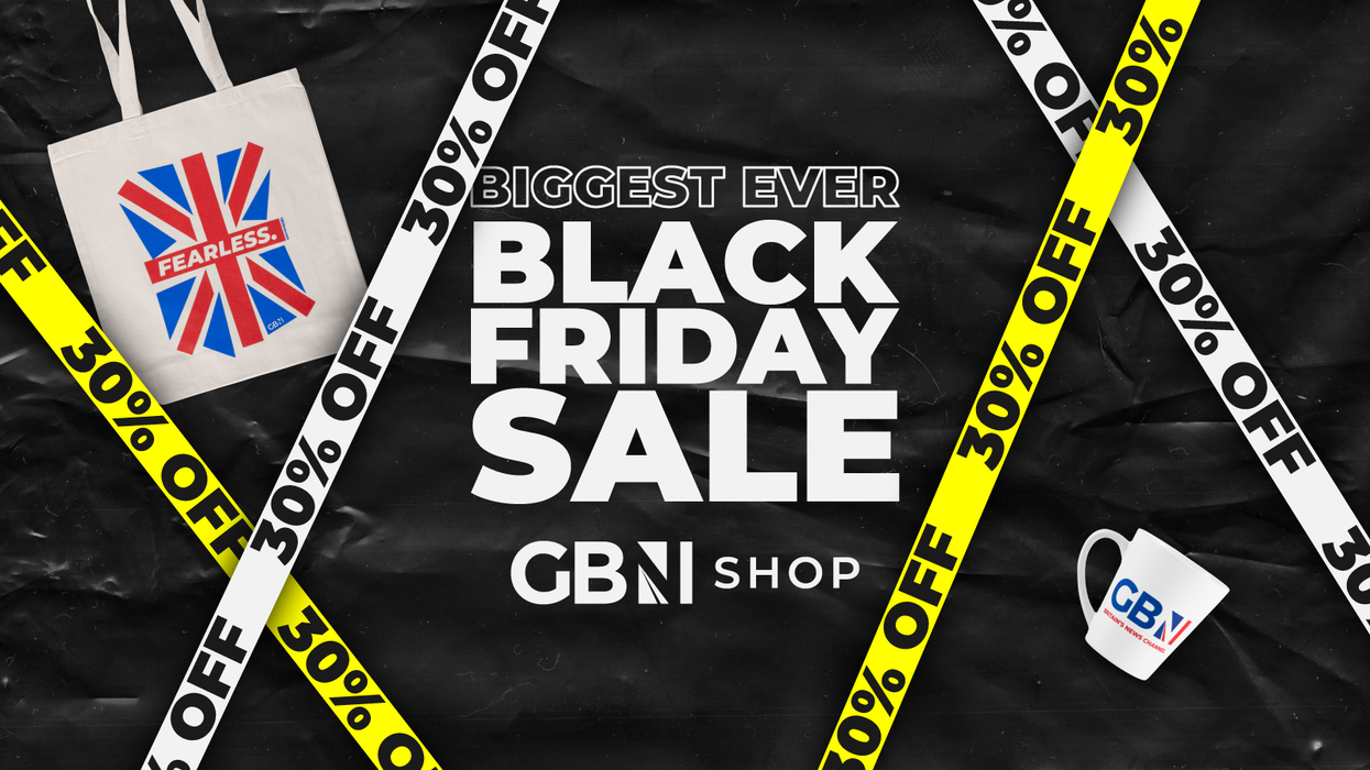 black friday sale on the gbn shop banner with the fearless tote bag and studio mug shown on a black background