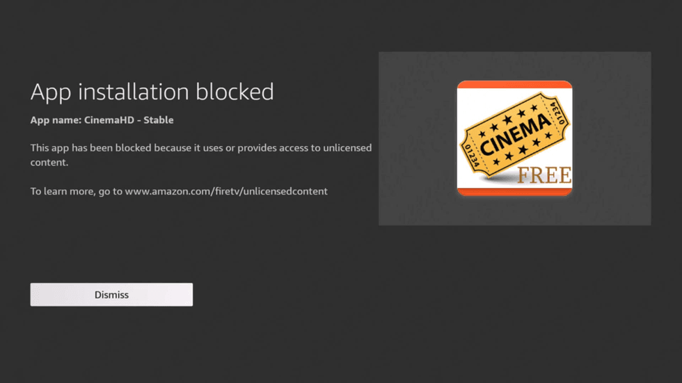 Blocked app on Amazon Fire TV