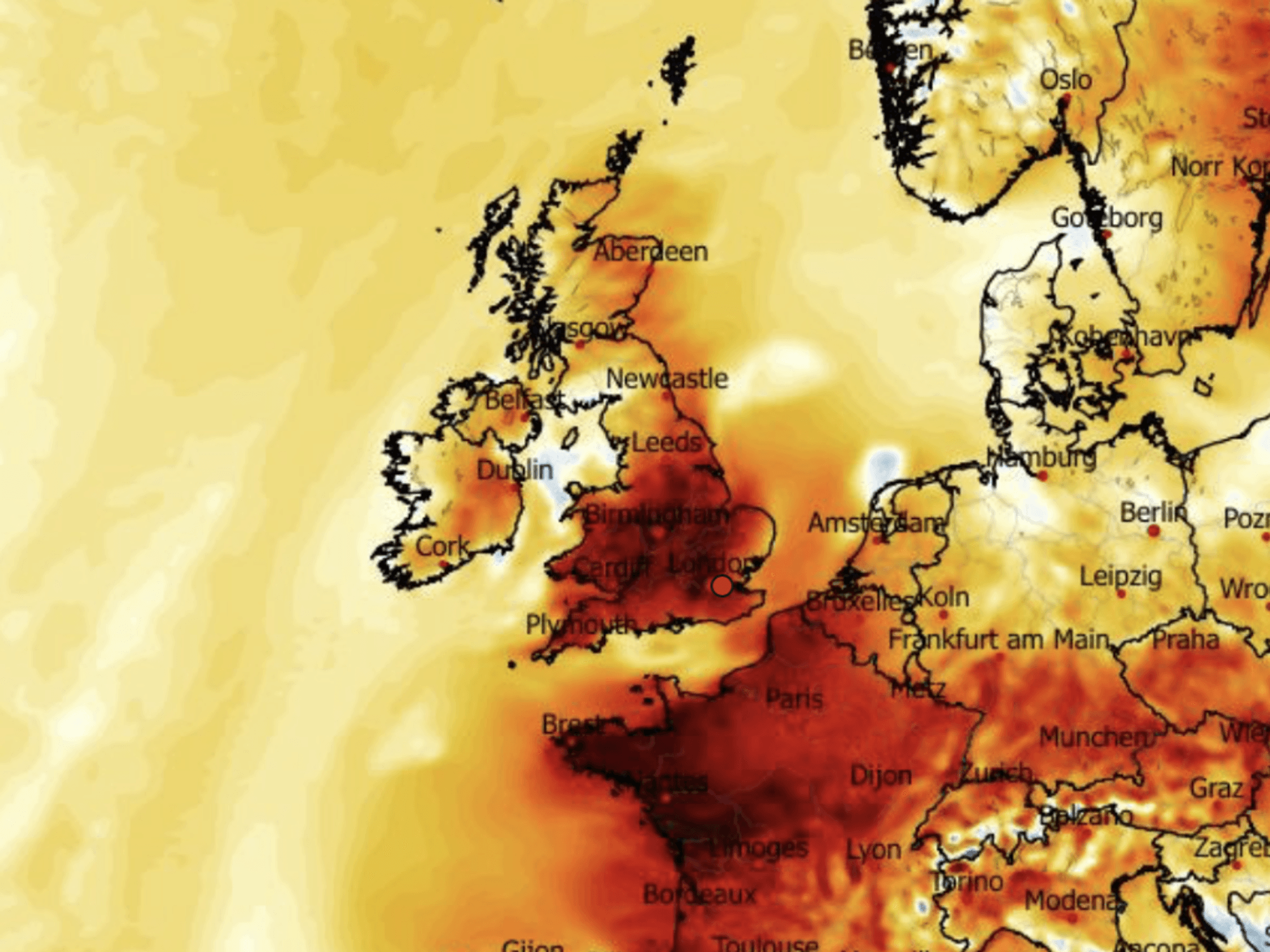 Blowtorch heat pushes in from the Continent