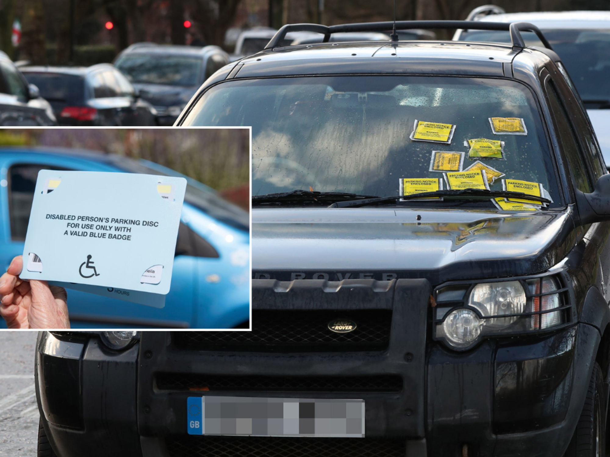 Blue Badge and car with parking tickets