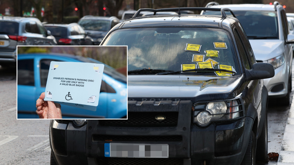 Blue Badge and car with parking tickets