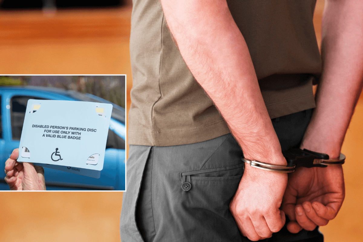 Blue Badge and person in handcuffs