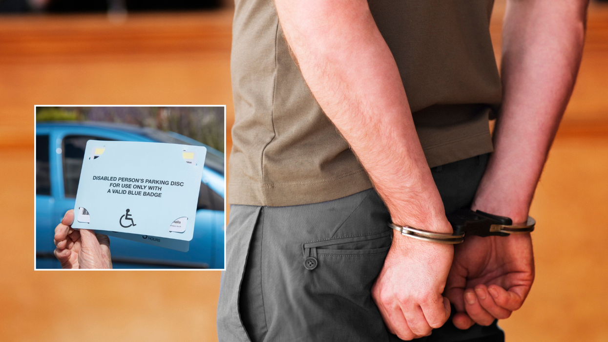 Blue Badge and person in handcuffs