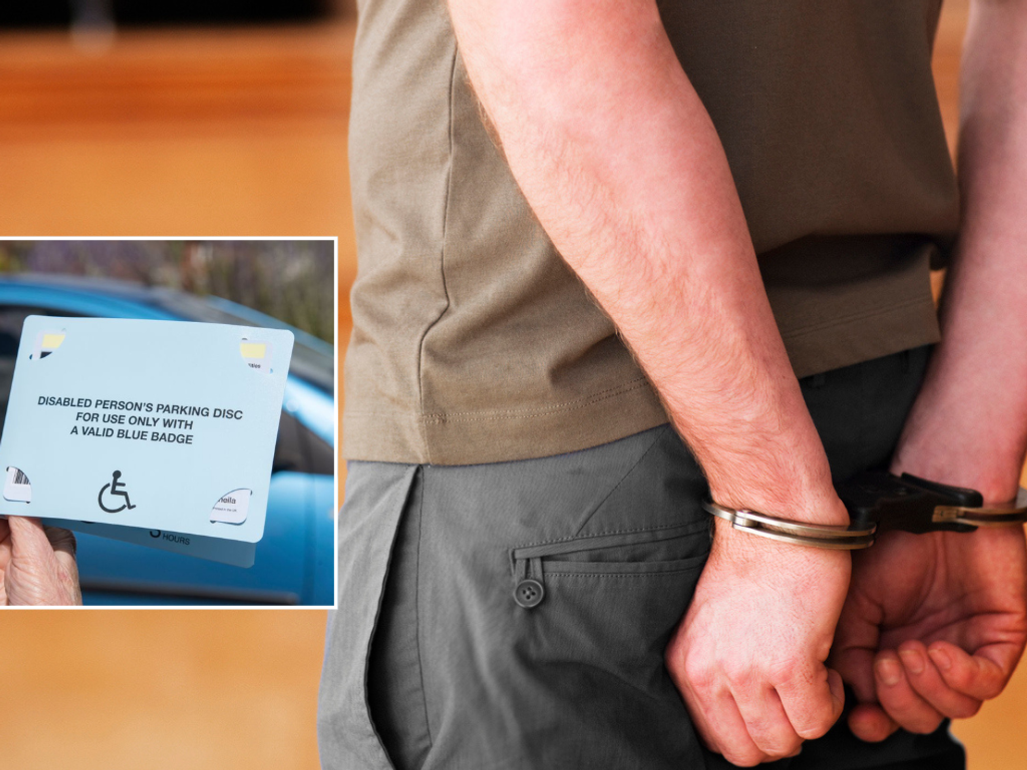 Blue Badge and person in handcuffs