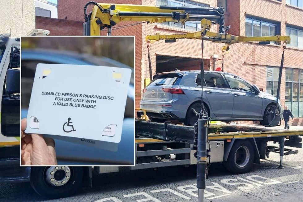 Blue Badge parking permit and a car being seized