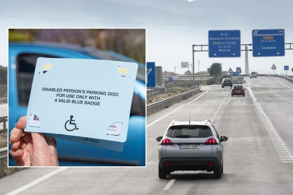 Blue Badge parking permit and a car driving in Spain