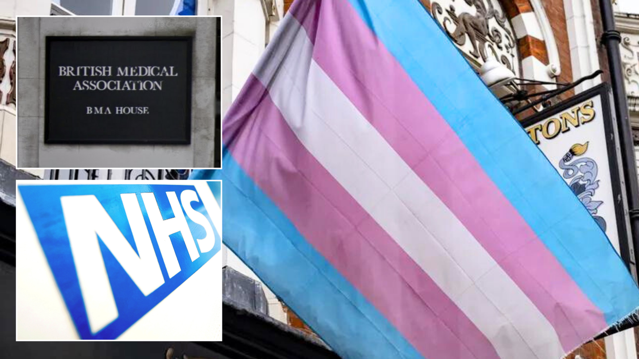 BMA sign/NHS logo/Trans flag