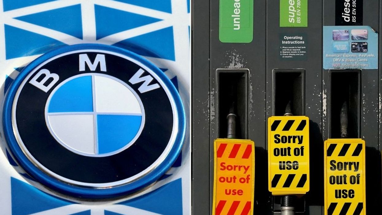 BMW logo and empty petrol and diesel pumps