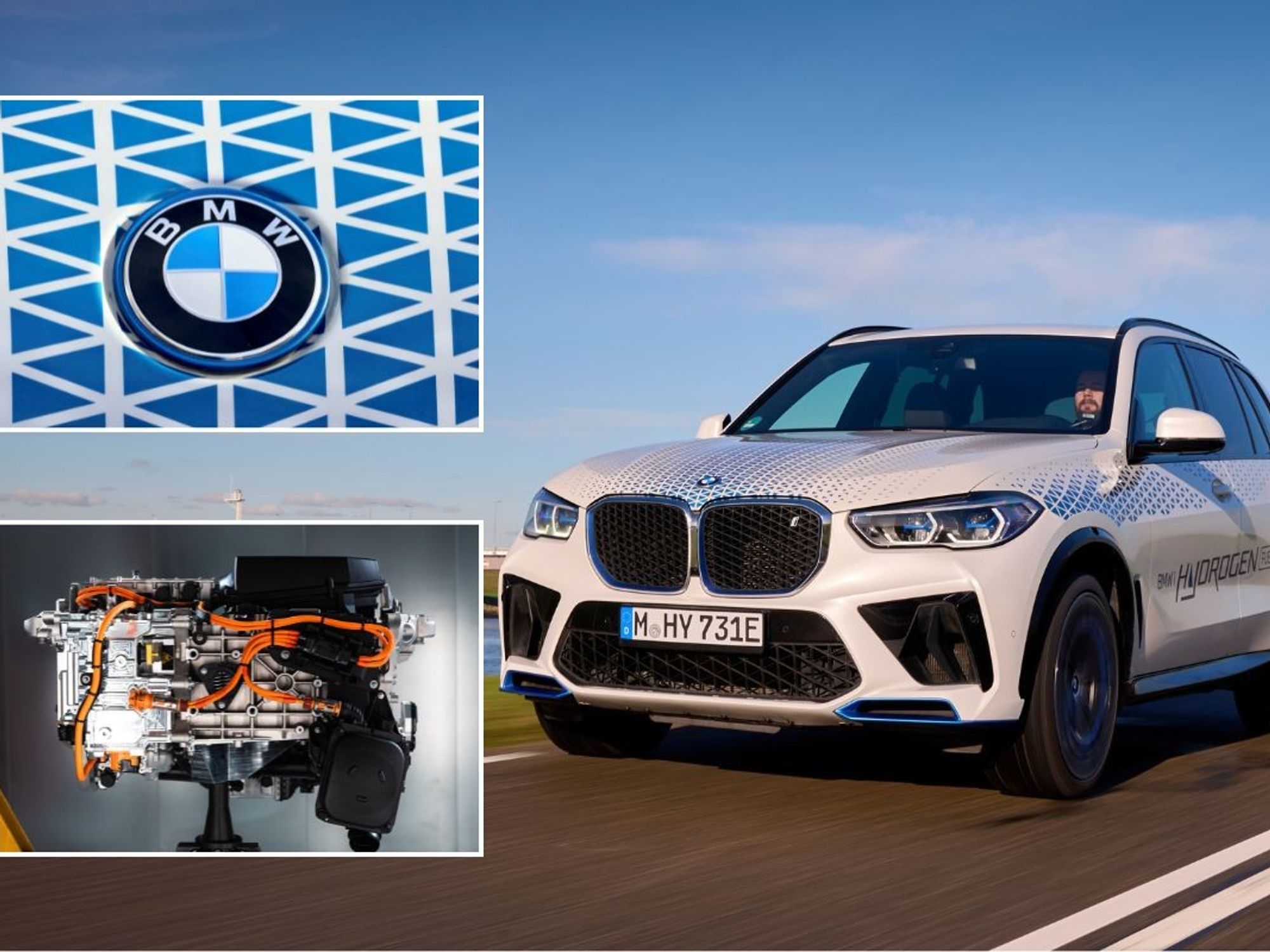 BMW logo, BMW iX5 Hydrogen and the new third-generation hydrogen engine