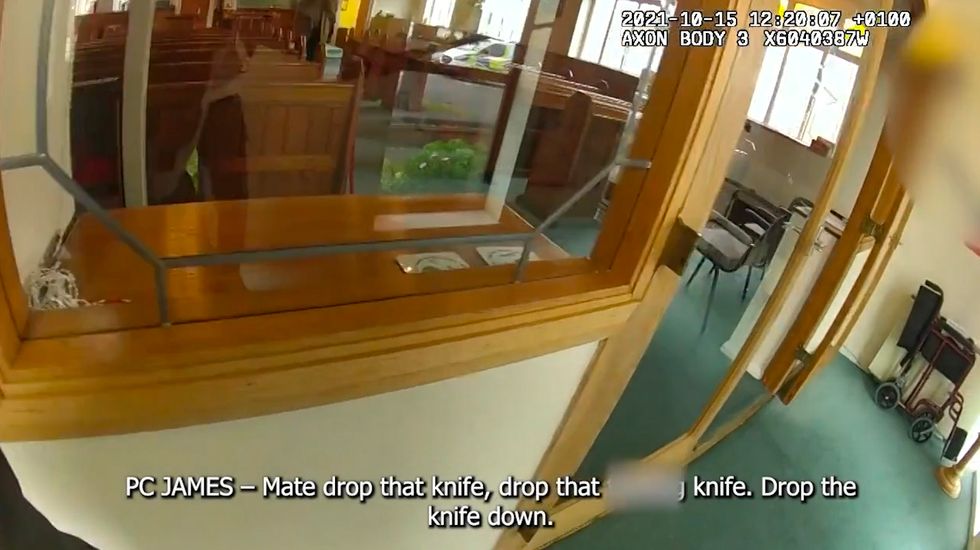 Bodycam footage of the moments before Ali Harbi Ali is arrested on suspicion of the murder of MP Sir David Amess.