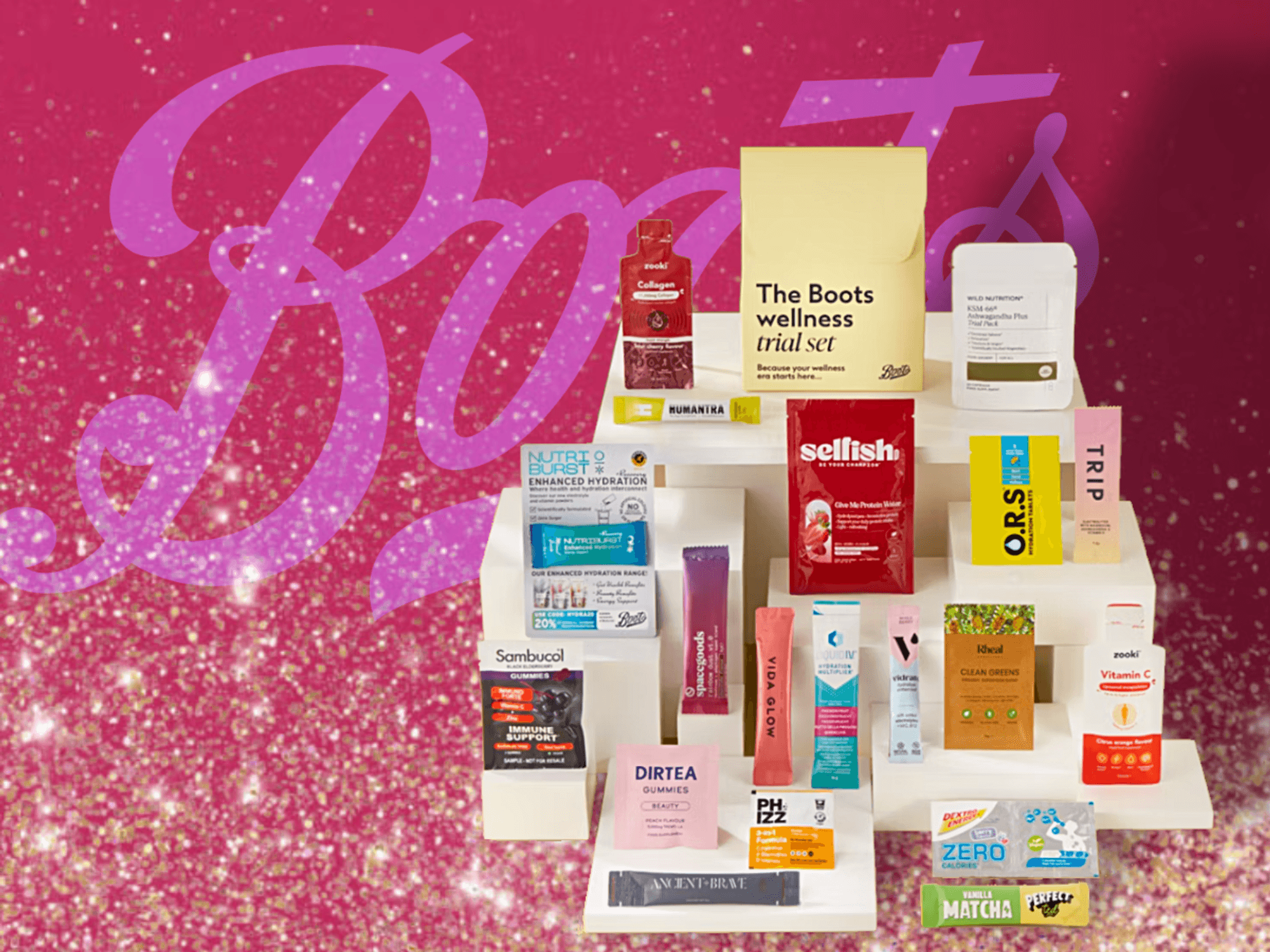 Boots logo with Boots wellness box set