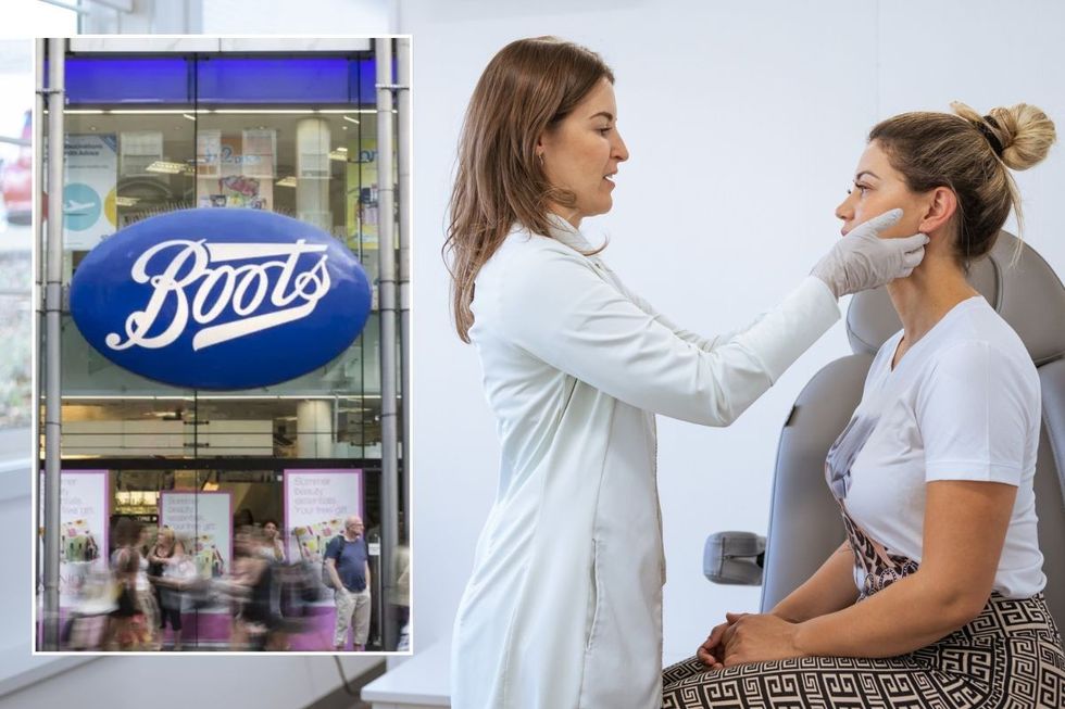 Boots store logo / Dermatologist examining patient's skin