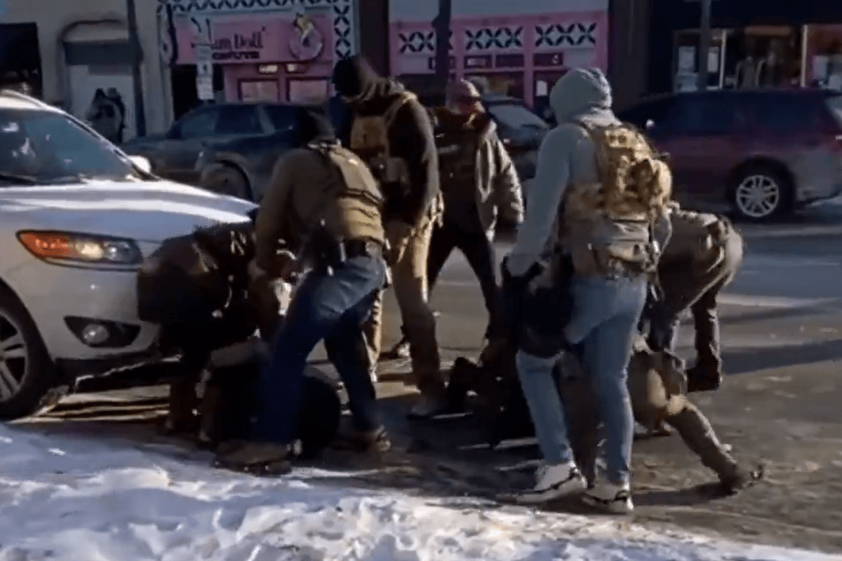 Border Patrol agents apprehending Alex Pretti