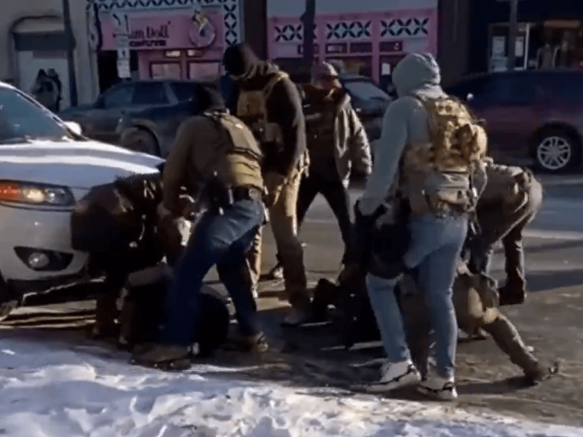Border Patrol agents apprehending Alex Pretti