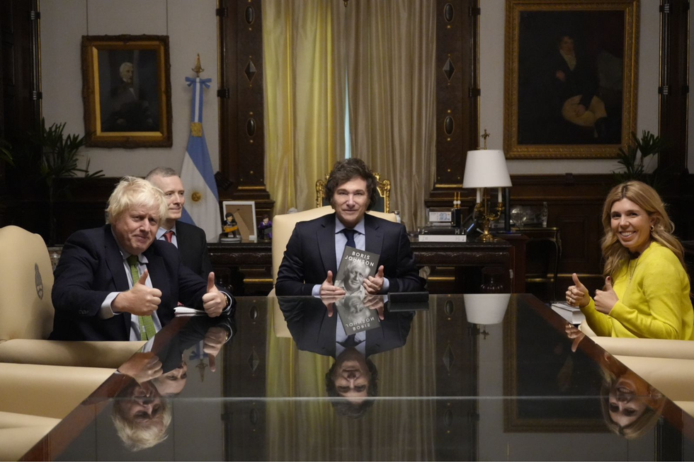 Boris Johnson, Carrie Johnson and Javier Milei