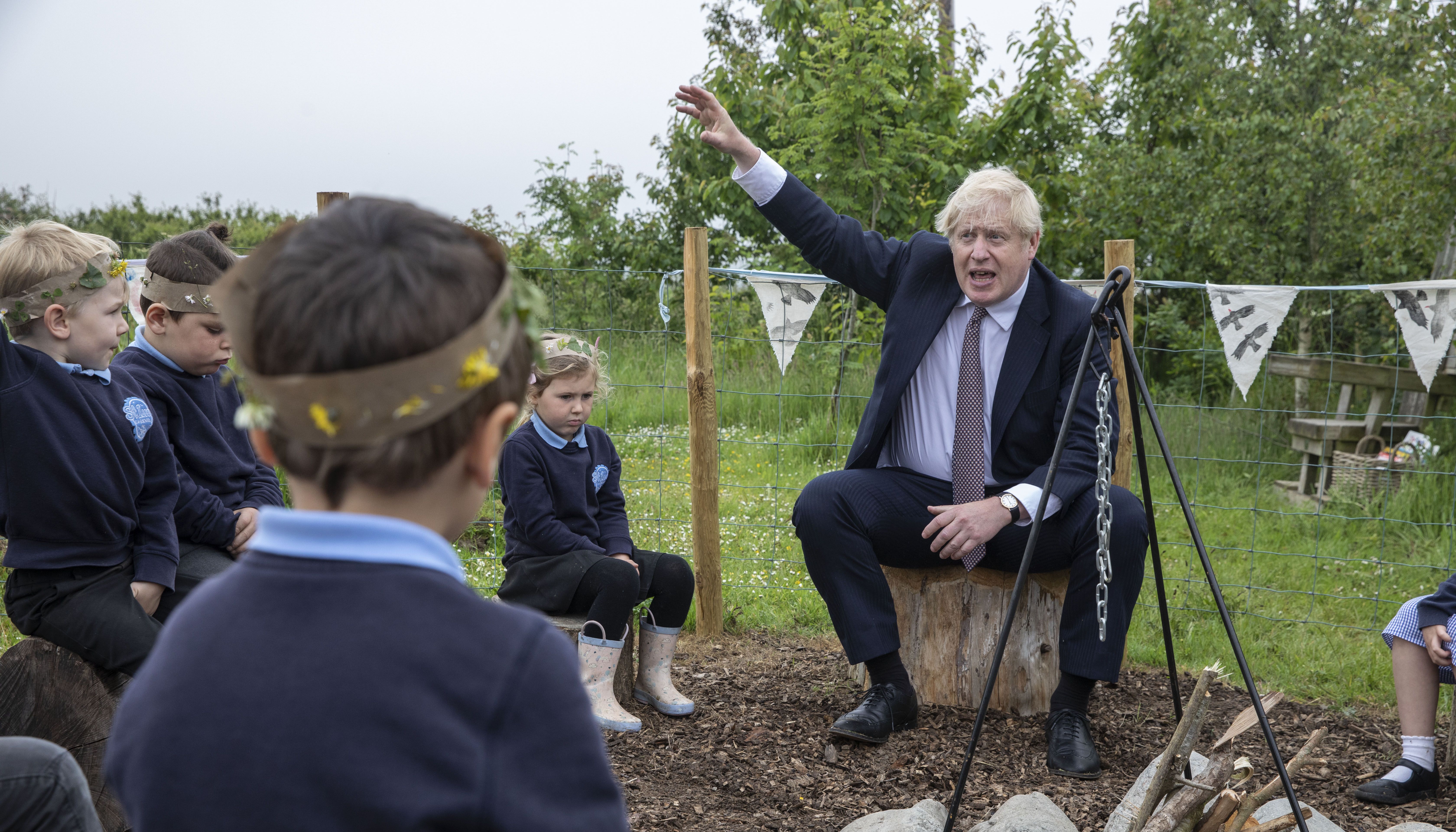 Boris Johnson during a visit at St Issey C of E Primary school near Wadebridge in Cornwall.