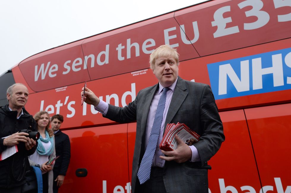 Boris Johnson in front of the 2016 Vote Leave bus