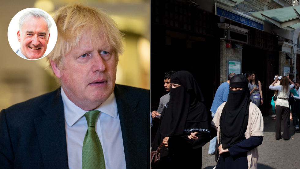 Boris Johnson (left), Whitechapel station (right)