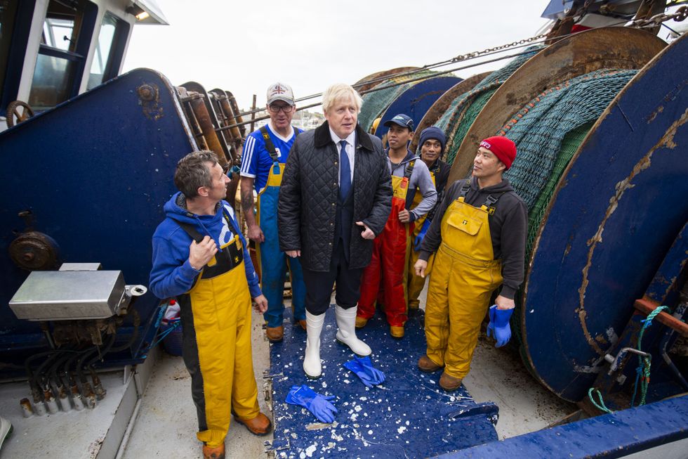 Boris Johnson on a fishing boat