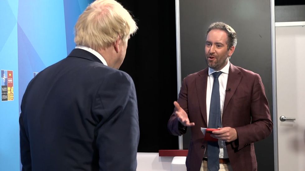 Boris Johnson speaking to Darren McCaffrey