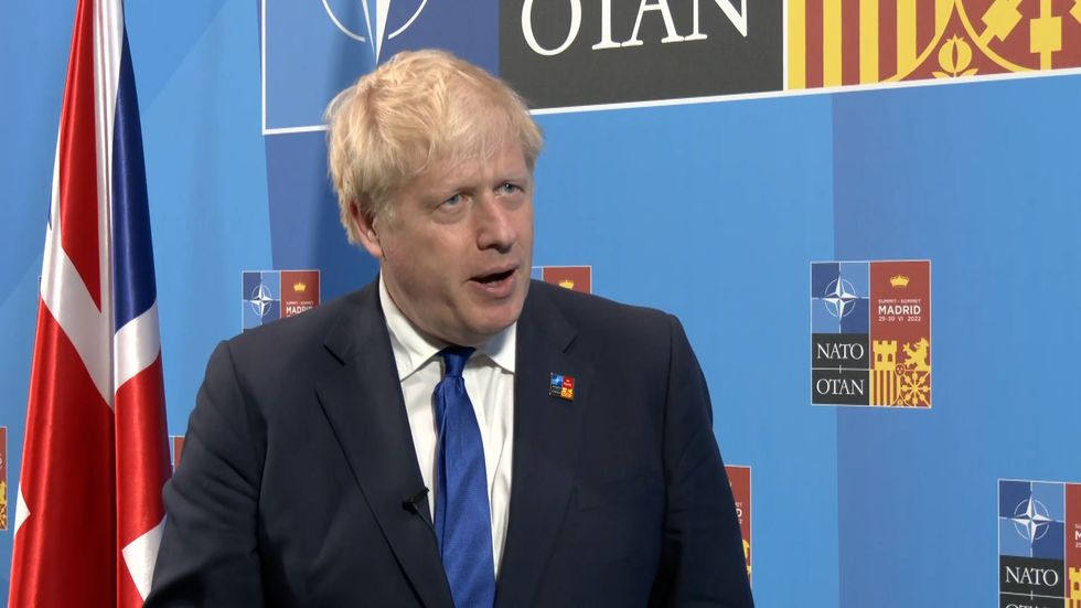 Boris Johnson speaking to GB News in Madrid
