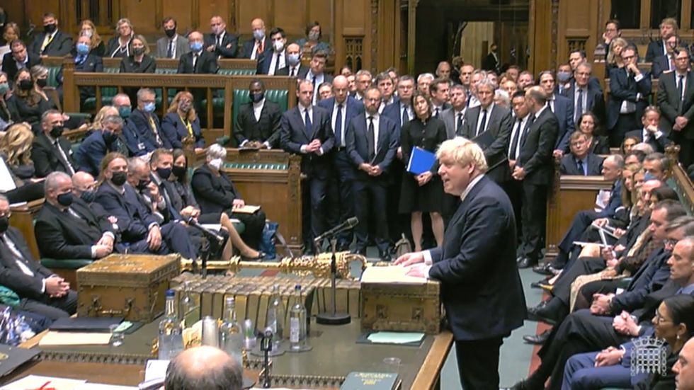 Boris Johnson speaks in the chamber of the Commons, as MPs gather to pay tribute to Conservative MP Sir David Amess.