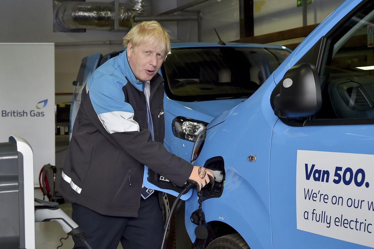 Boris Johnson with an electric van