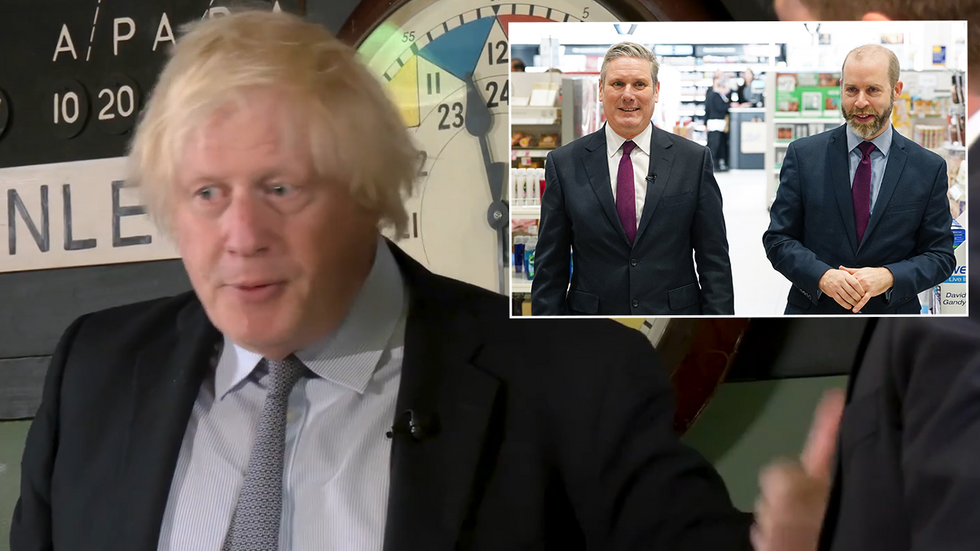 Boris Johnson with an inset image of Keir Starmer and Jonathan Reynolds