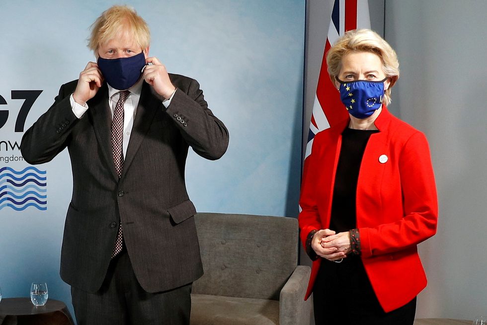 Boris Johnson with European Commission President Ursula von der Leyen, ahead of a bilateral meeting during the G7.