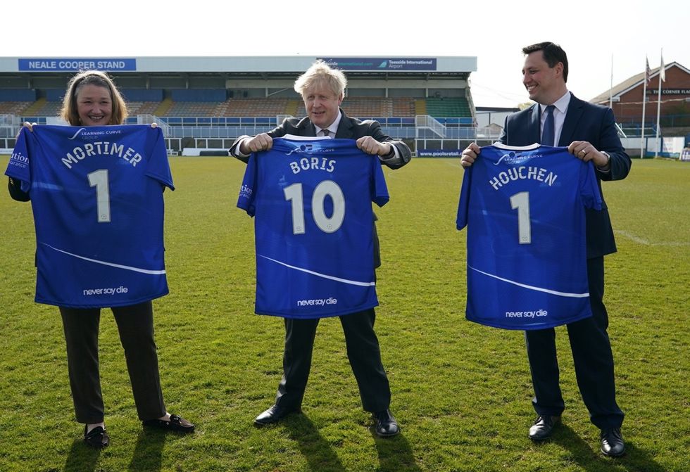 Boris Johnson with new Conservative MP for Hartlepool, Jill Mortimer, and mayor Ben Houchen
